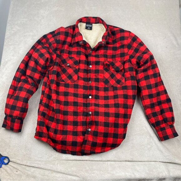 Mountain Expeditions Mens Shirt Jacket Medium Sherpa Lined Plaid Shacket Outdoor - Picture 9 of 9